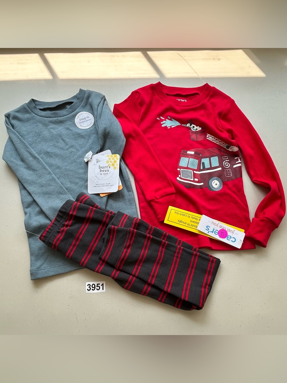 Carters Burt’s Bees Boy 3PC Set Pullover T-Shirt Pajama Pants Size 3T  Red Gray